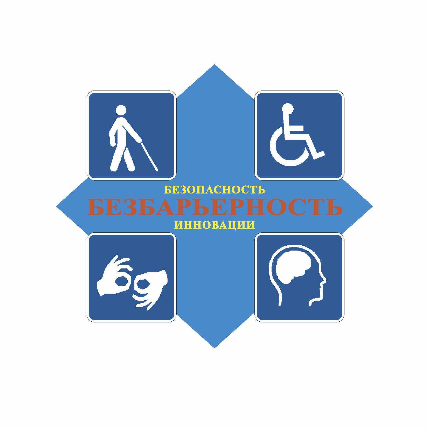 ромб синего цвета, изображающий объекты и услуги в социально значимых сферах деятельности для инвалидов и иных маломобильных групп населения, на которых обеспечены условия беспрепятственного доступа